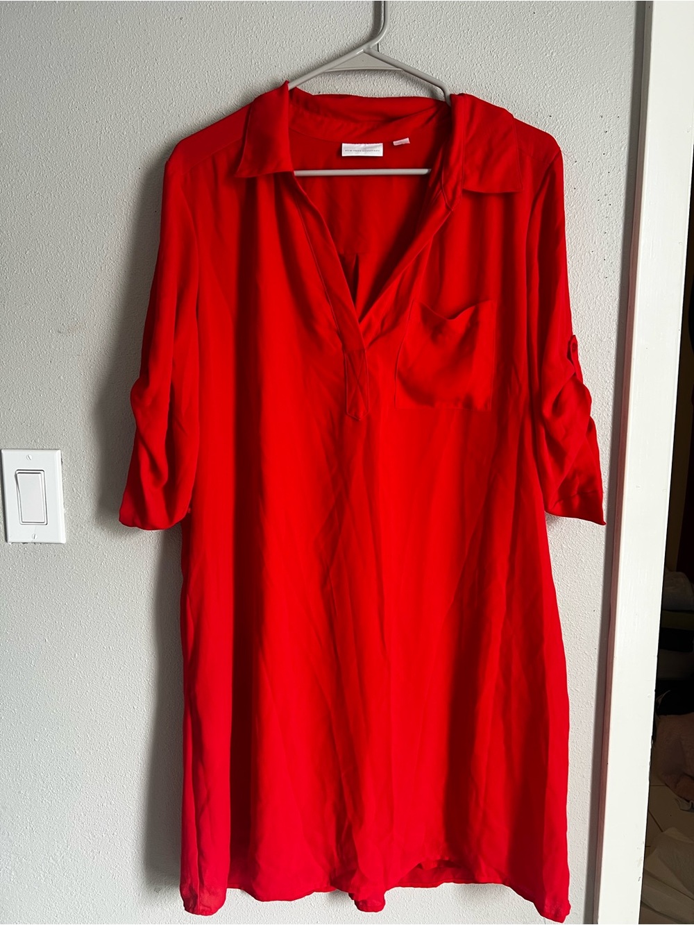 New York & Company Red Collared V-Neck Tunic